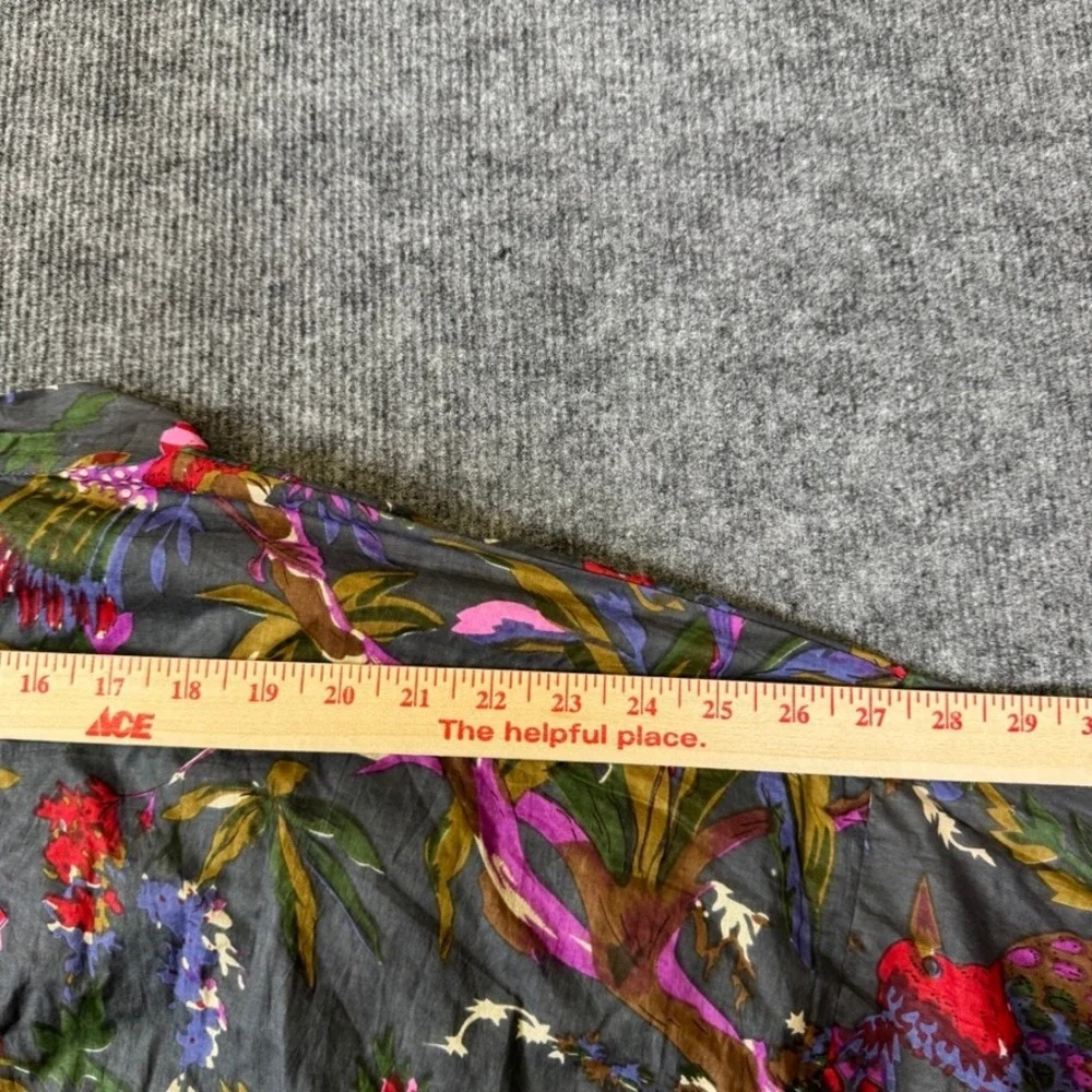 Sevya Handmade Floral Bird Print Cotton Robe Duster Gray Pink One Size Long